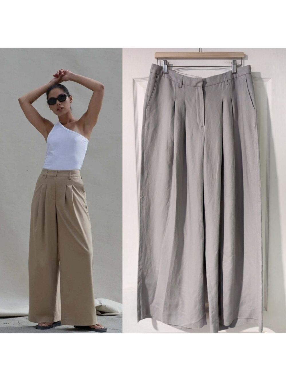 NEW Herskind | Lotus Wide-leg Linen Blend Pants In Stone Grey